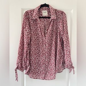 Abercrombie Pink Floral Button Down Blouse with Collar Women’s Size XL